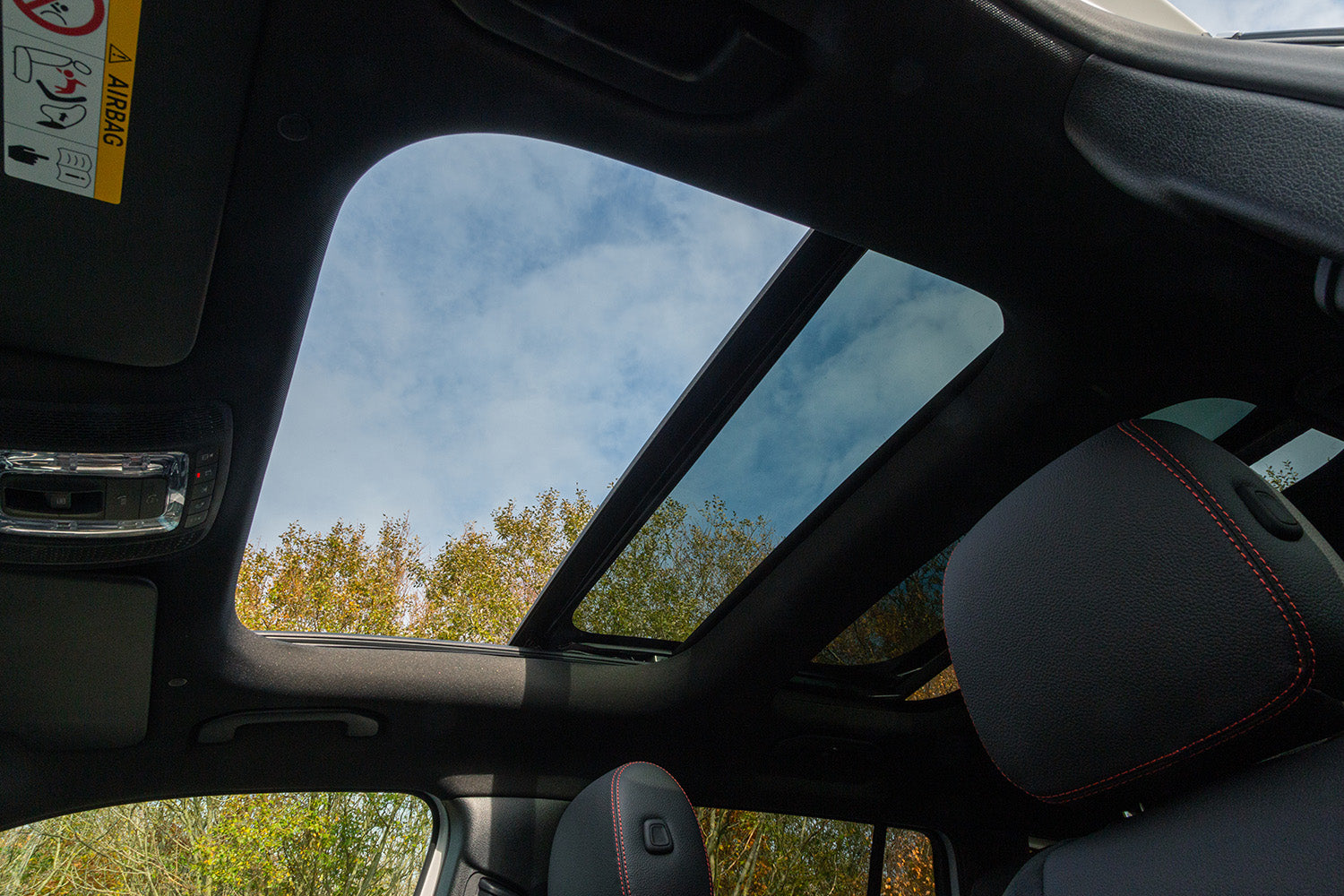 Closeup of sunroof in interior of vehicle