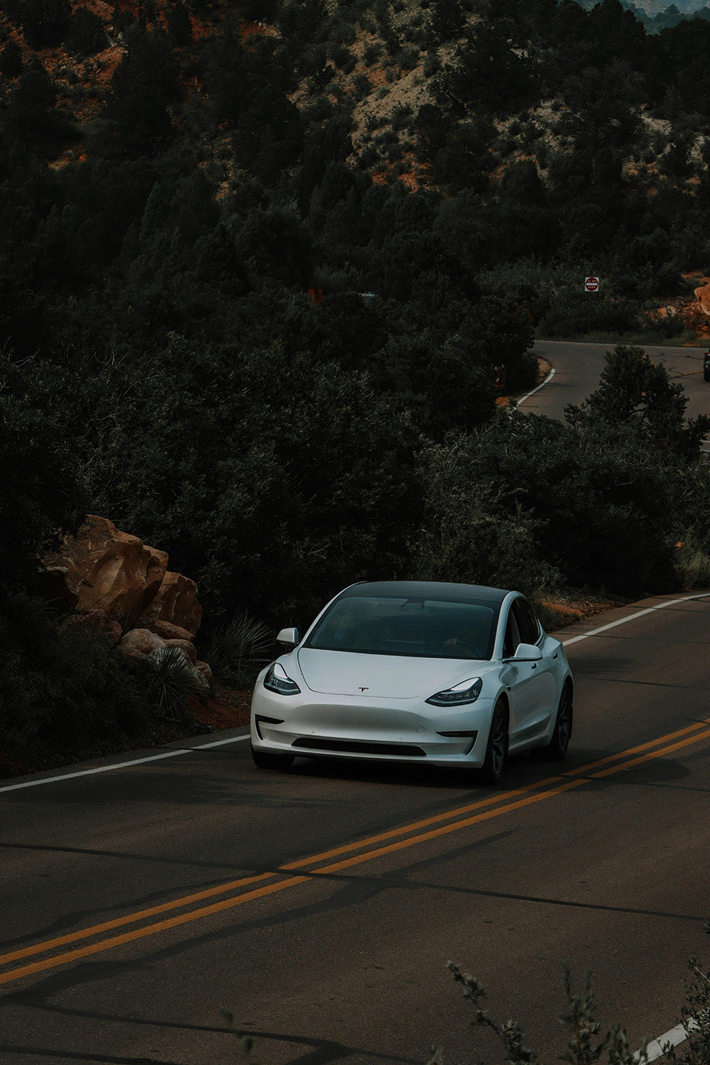 White Tesla on Road