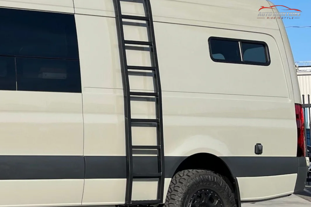 Camper van with side ladder for convenience access on the roof