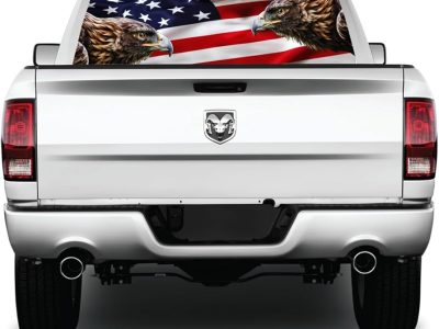 Pick up with flag graphics on the back window Pick up with flag graphics on the back window