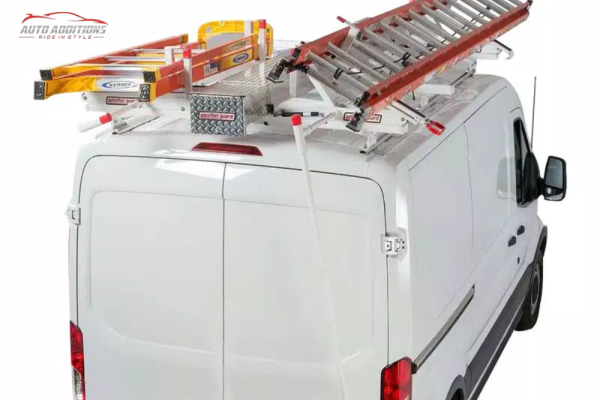 White van with ladder on up top White van with ladder on up top