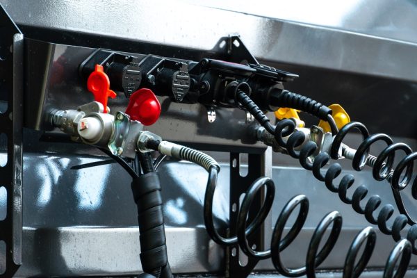 Spiral,Cable,Connecting,Truck,Cabin,And,Trailer.,Pneumatic,Hoses,And